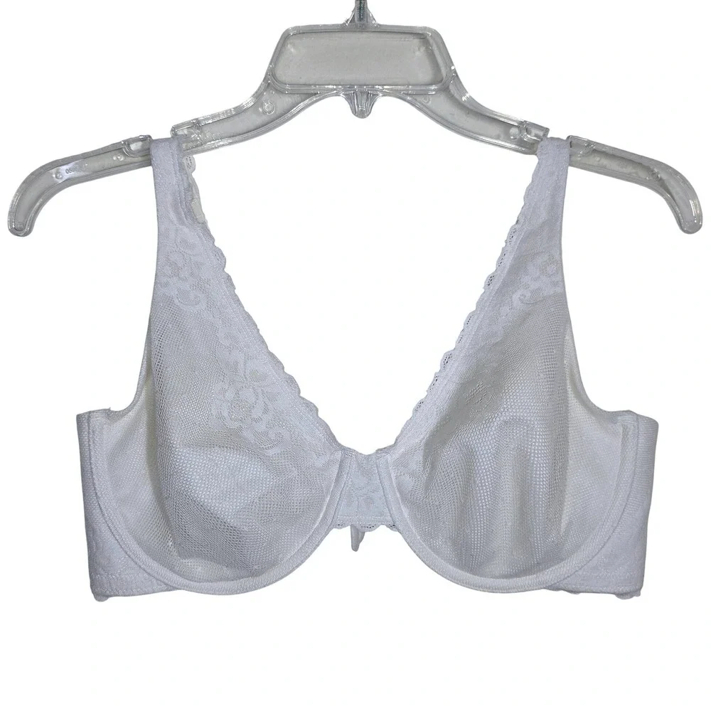 Lilyette Underwire Bra Women 38C Off White Lace Mesh Full Coverage Style 966